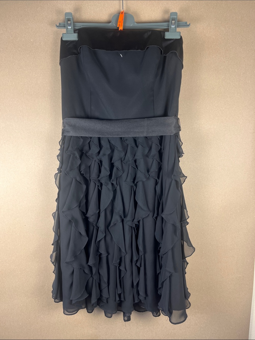 WHBM Black Strapless Ruffle Chiffon Cocktail Dress 6 Old Money